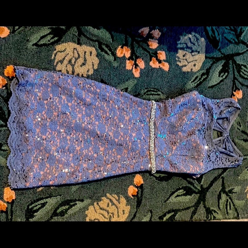 Sequin Open Back Lace Cocktail Dress